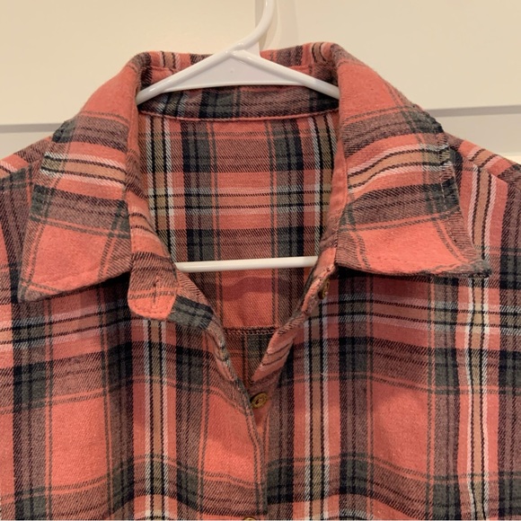 Women’s custom Janis Joplin Upcycled Pink Plaid Flannel Band Shirt. Sz M-L - Picture 6 of 10